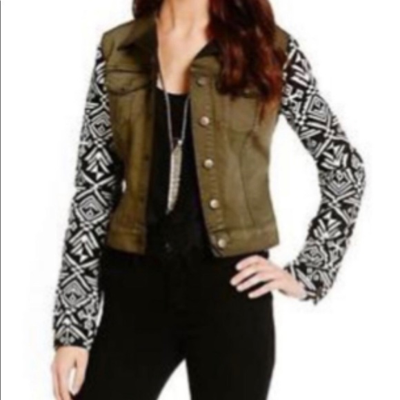 Jessica Simpson Olive Aztec Denim Jacket - Picture 1 of 4